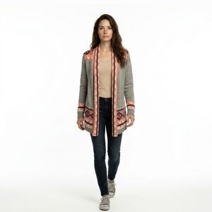 Southwestern Cardigan Sweater Womens Medium Open Front High-Low Hem